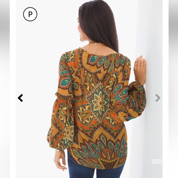 Chico's Womens Multicolor Paisley Blouse Sz 3/XL Medallion Print Bishop Sleeve - Picture 3 of 15